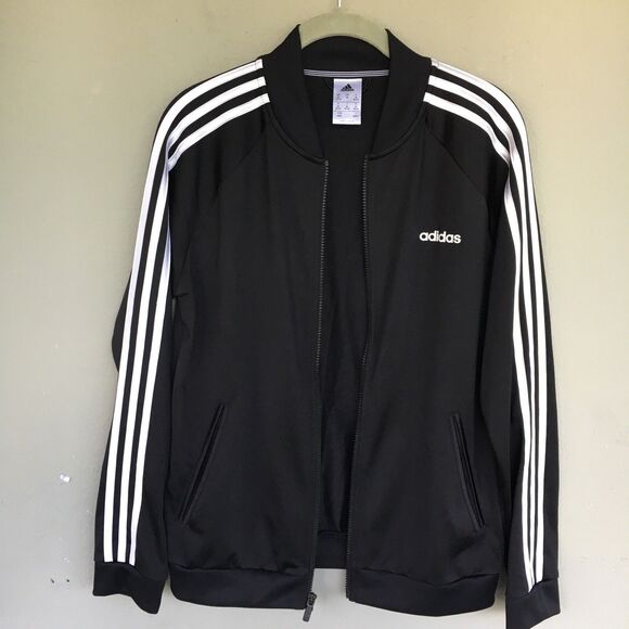 Adidas Zip Up Track Jacket Women M Black Warm Up 3-Stripes Track Gym Y2K Retro - Picture 8 of 14